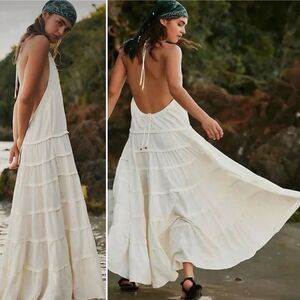 New Free People Somewhere Sunny Drop Waist Dress Ethereal Midi M